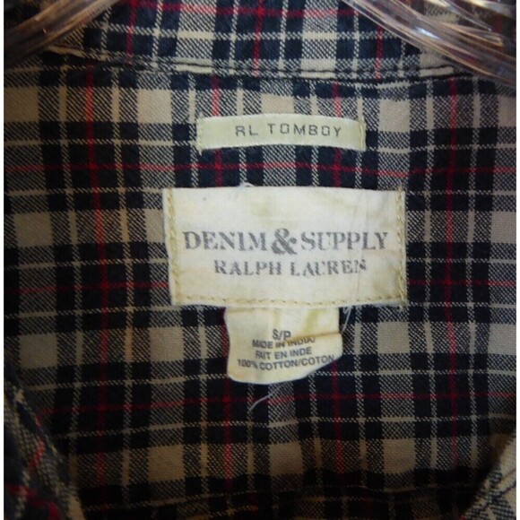 Ralph Lauren Denim & Supply Shirt Womens Small Black Tan Flannel RL Tomboy - Picture 2 of 7